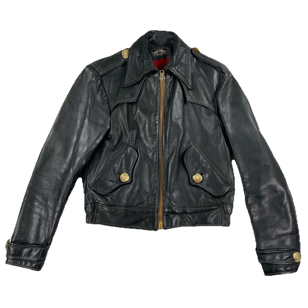 Vintage KOK New York Black Leather Motorcycle Jacket Women's